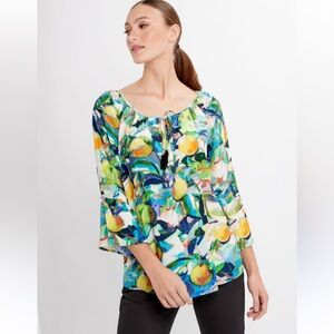 DOLCEZZA: Vibrant Women's Blouse “Orangerie” with Floral Design NWT
